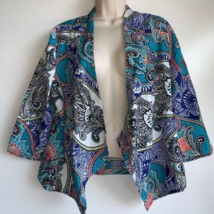 NWT CHICO'S Artistic Paisley Linen Drape Jacket Size 8